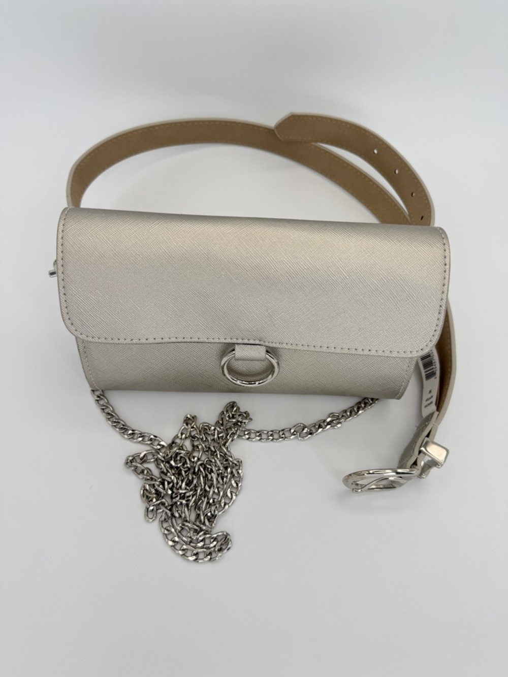 STEVE MADDEN Metallic Silver Belt Bag M Convertible Chain Strap Mini Bag Party‎